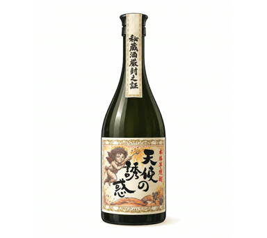 芋焼酎「天使の誘惑」のボトルのイラスト